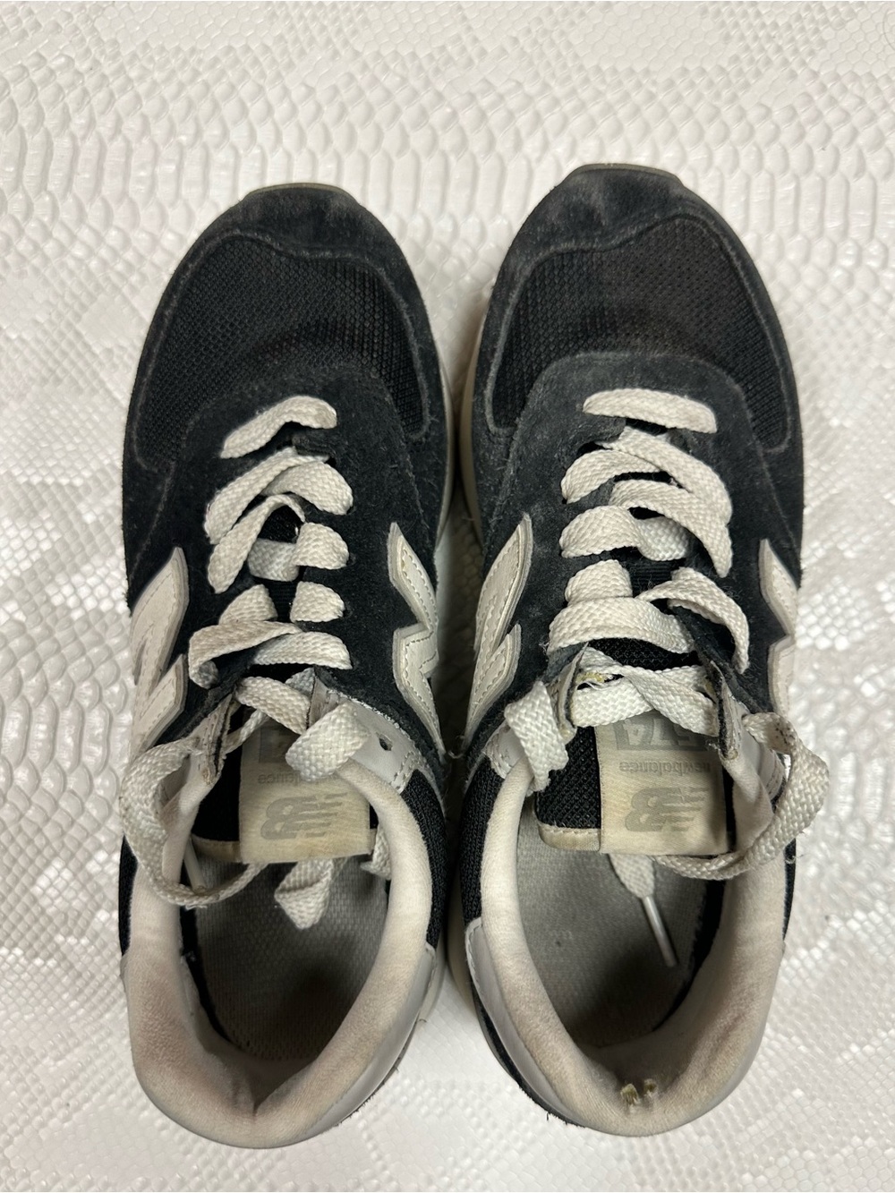 New Balance Women’s Black / White 574 + Logo Sneakers.  Size 6.5.